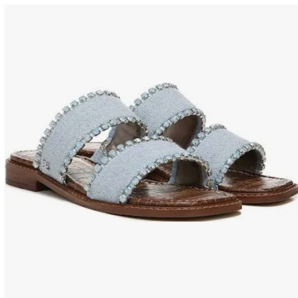 Sam Edelman Hopie Rhinestone Slide Sandals Riviera Blue 8 - Picture 3 of 6